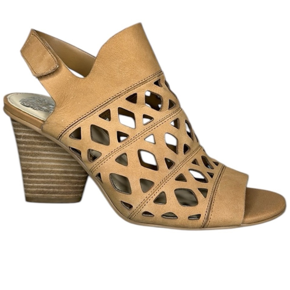 Vince Camuto Deverly Laser Cut Leather Nubuck Leather Heeled Sandals 9
